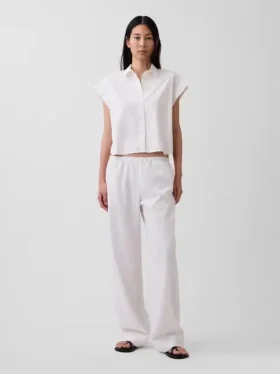 Pantalones holgados de mezcla de lino