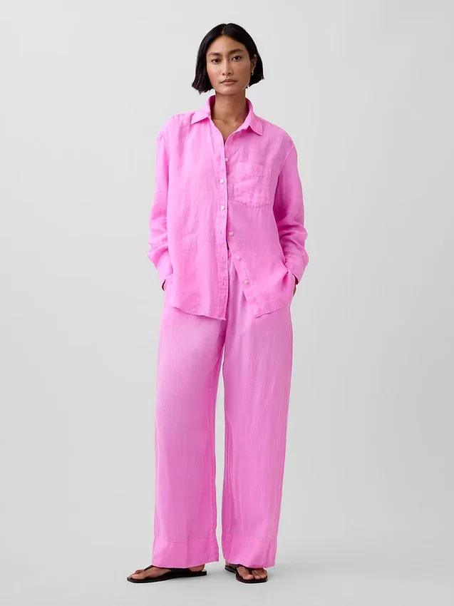 Pantalones holgados de mezcla de lino