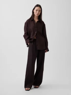 Pantalones holgados de mezcla de lino