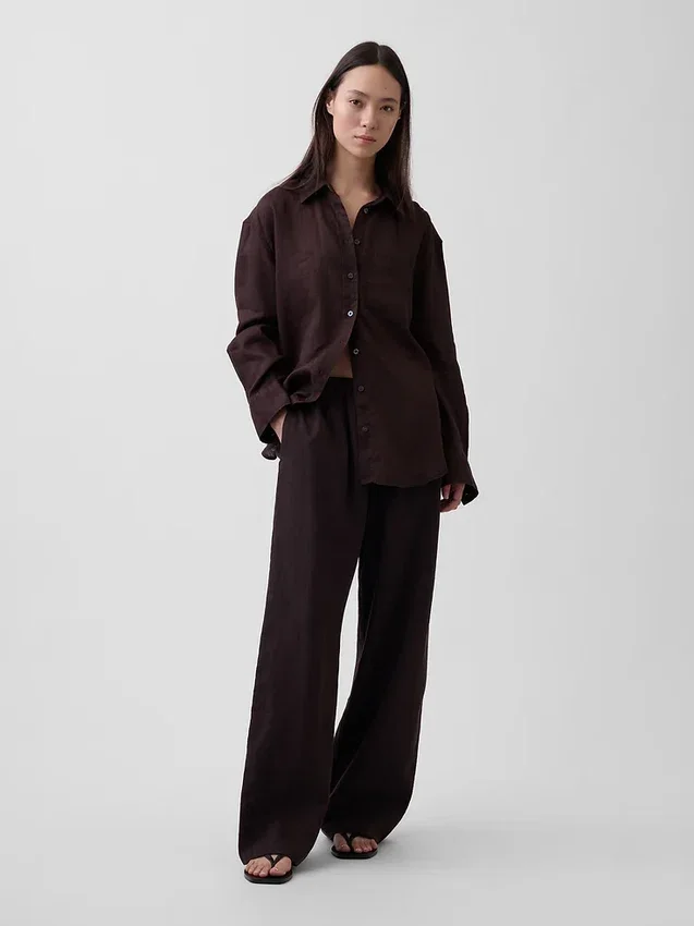 Pantalones holgados de mezcla de lino