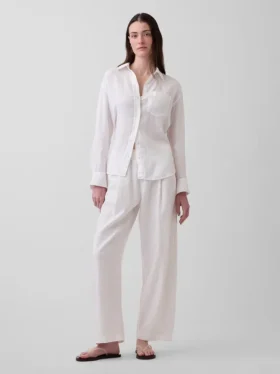 Pantalones holgados de mezcla de lino