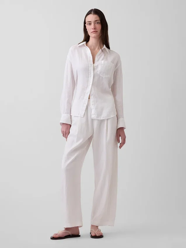 Pantalones holgados de mezcla de lino