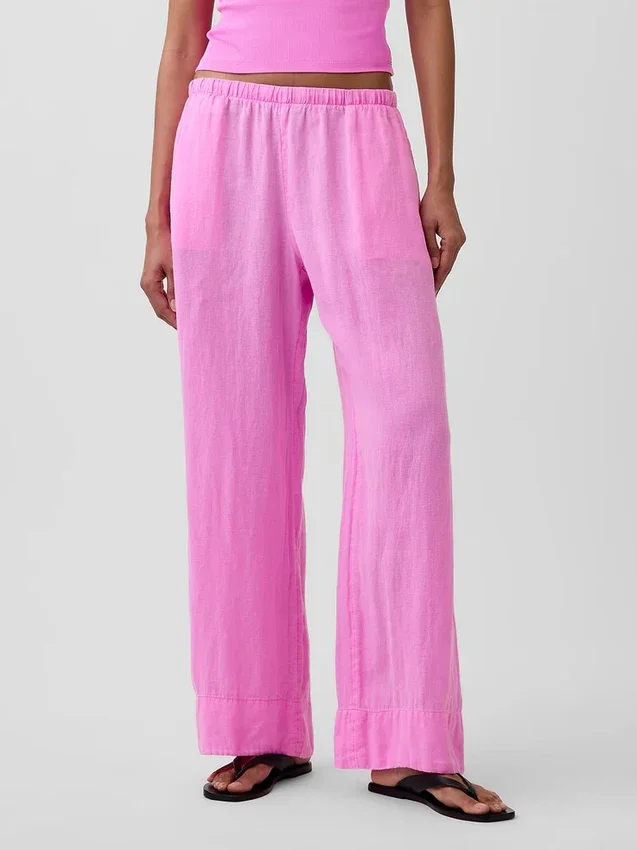 Pantalones holgados de mezcla de lino