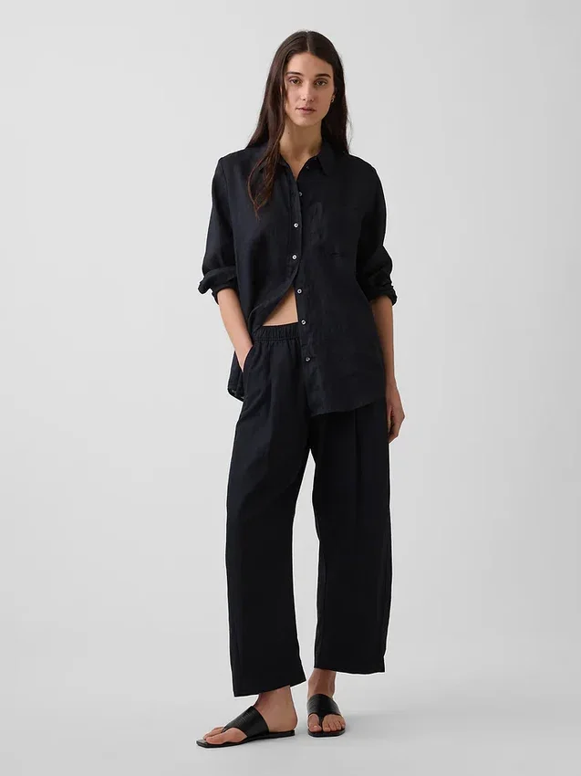 Pantalones holgados de mezcla de lino