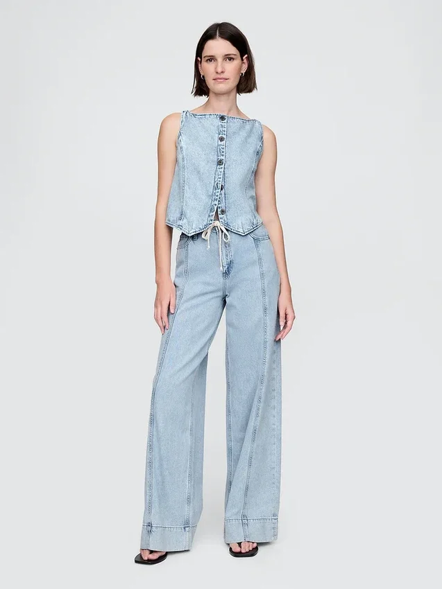 Pantalones holgados de mezclilla ultrasuaves de talle medio
