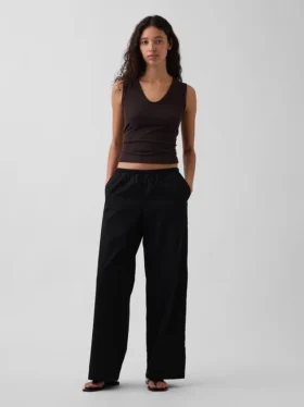 Pantalones holgados de popelín de talle medio y pierna ancha