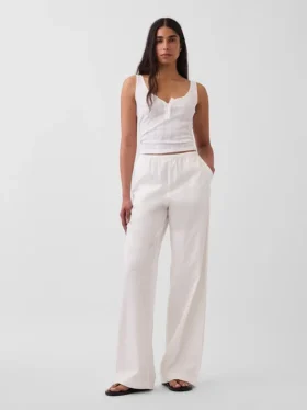 Pantalones holgados de popelín de talle medio y pierna ancha