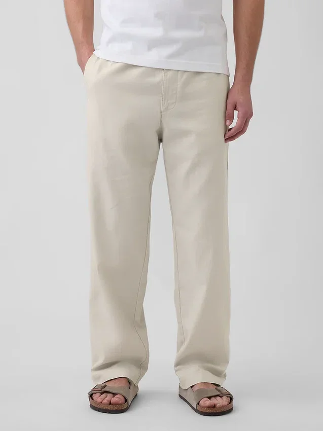 Pantalones holgados y ajustados de lino y algodón