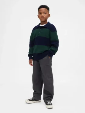 Pantalones holgados y ajustados en los tobillos de estilo cargo para niños, con forro cepillado