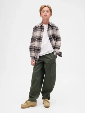 Pantalones holgados y ajustados en los tobillos de estilo cargo para niños, con forro cepillado