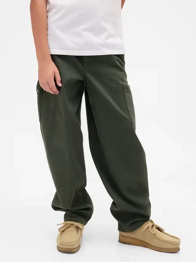 Pantalones holgados y ajustados en los tobillos de estilo cargo para niños, con forro cepillado