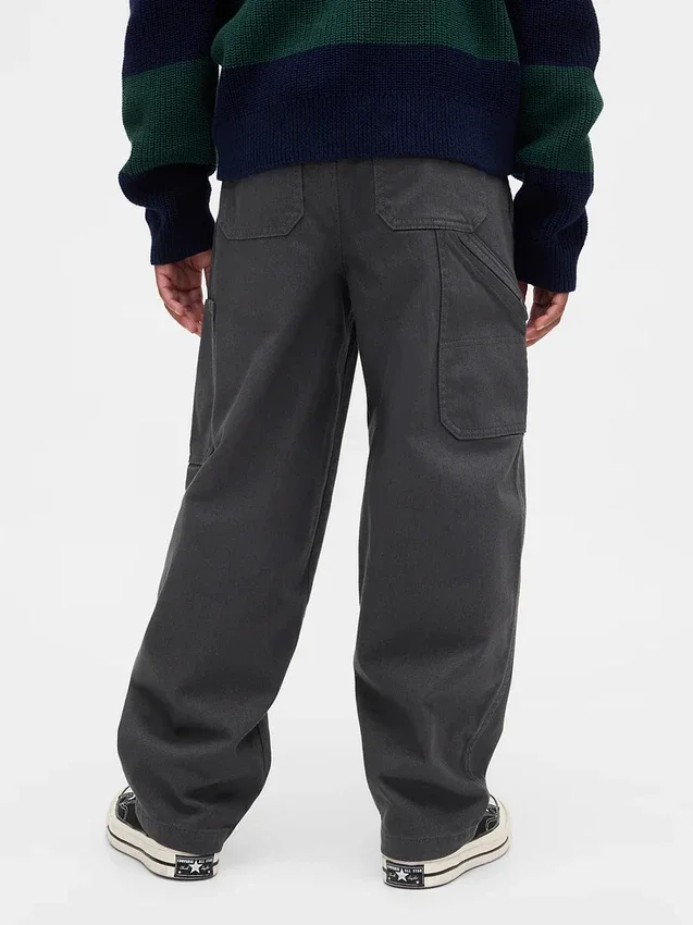 Pantalones holgados y ajustados en los tobillos de estilo cargo para niños, con forro cepillado