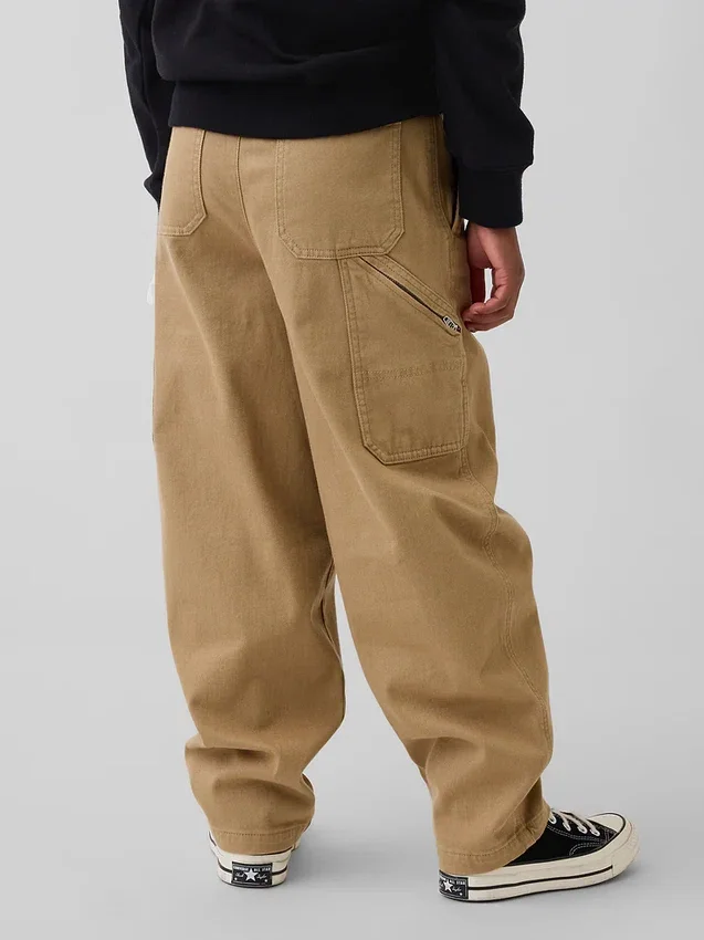 Pantalones holgados y ajustados en los tobillos de estilo cargo para niños, con forro cepillado