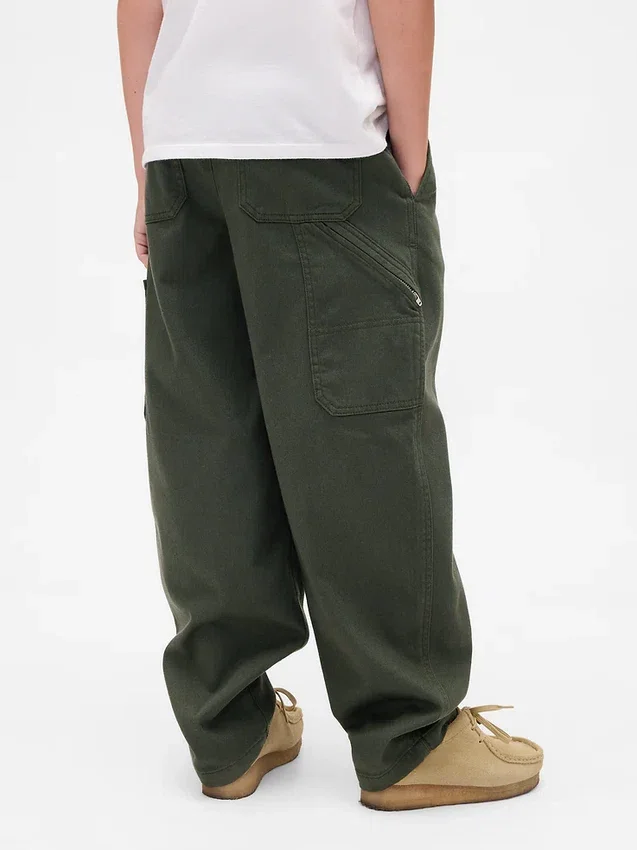 Pantalones holgados y ajustados en los tobillos de estilo cargo para niños, con forro cepillado
