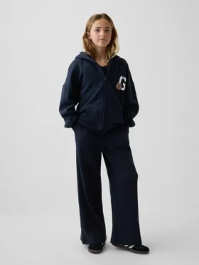Pantalones infantiles holgados de punto waffle con pierna ancha