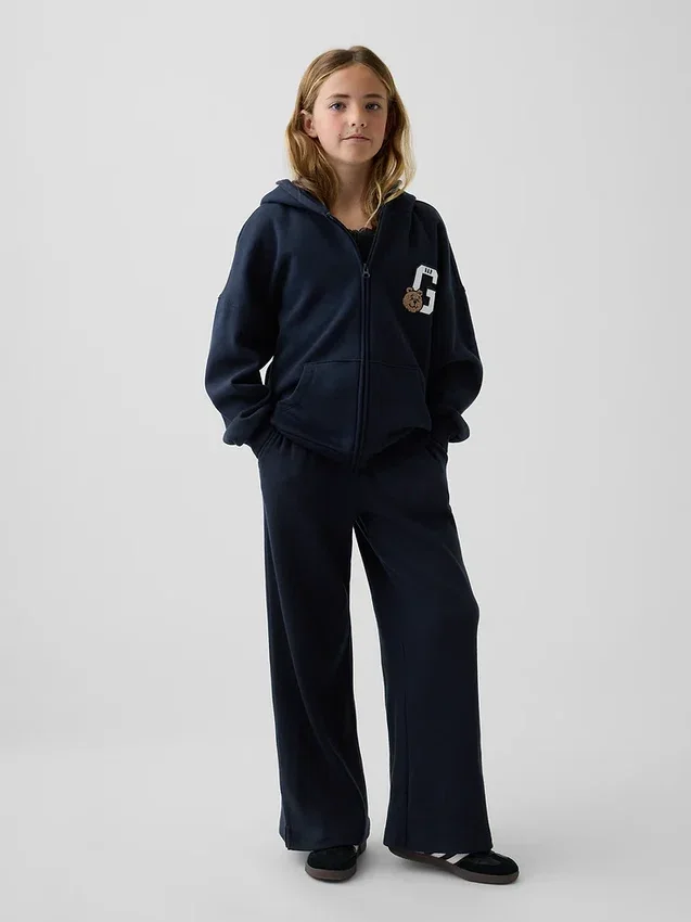 Pantalones infantiles holgados de punto waffle con pierna ancha