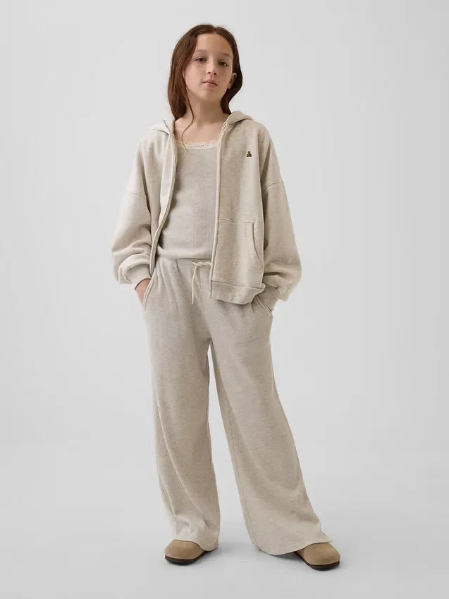Pantalones infantiles holgados de punto waffle con pierna ancha