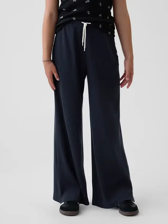 Pantalones infantiles holgados de punto waffle con pierna ancha