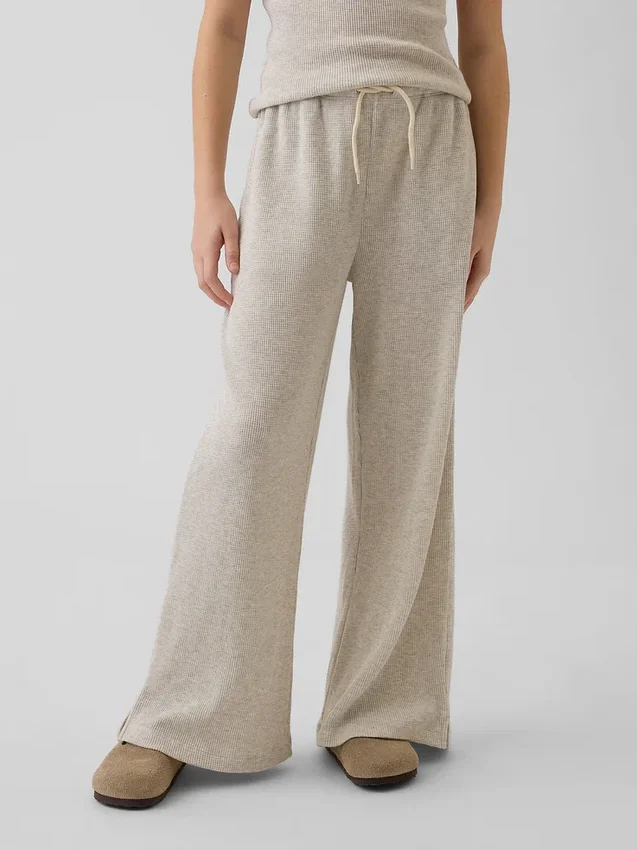 Pantalones infantiles holgados de punto waffle con pierna ancha