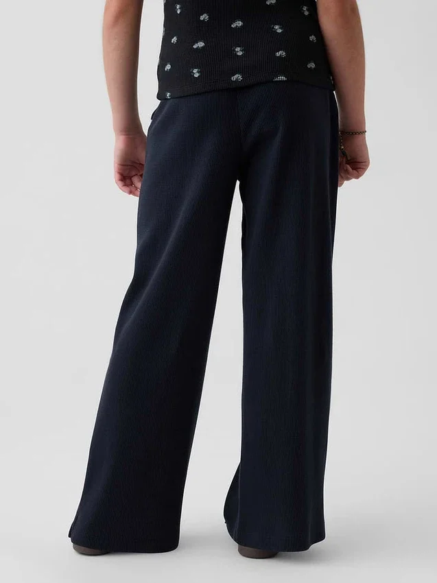 Pantalones infantiles holgados de punto waffle con pierna ancha
