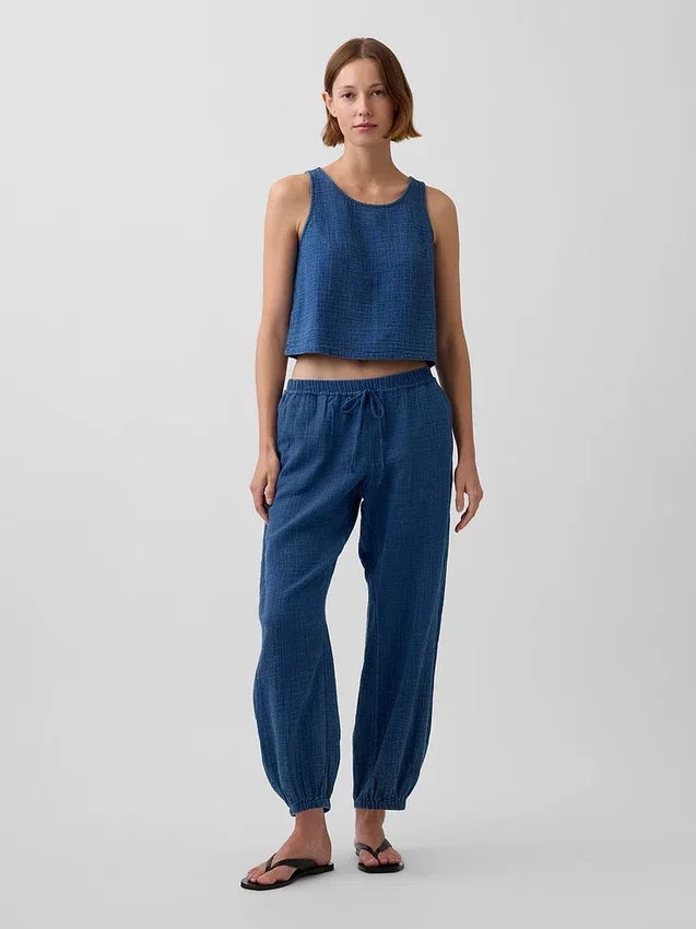 Pantalones joggers de mezclilla de gasa de algodón con corte Easy Barrel