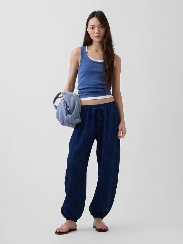 Pantalones joggers de mezclilla de gasa de algodón con corte Easy Barrel