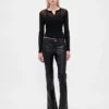 Pantalones largos y ajustados de cuero vegano reciclado de talle bajo