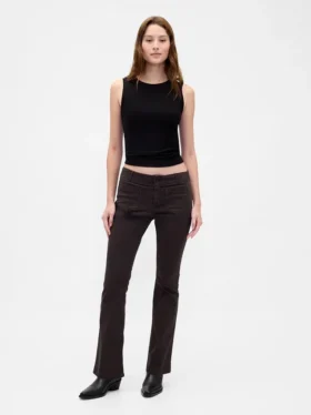 Pantalones largos y ajustados de sarga de talle bajo