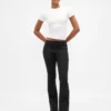Pantalones largos y ajustados de sarga de talle bajo