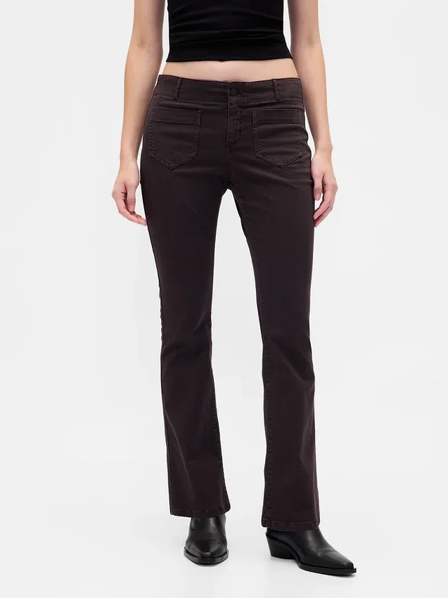 Pantalones largos y ajustados de sarga de talle bajo
