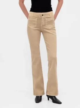 Pantalones largos y ajustados de sarga de talle bajo