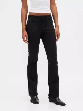 Pantalones largos y ajustados de sarga de talle bajo