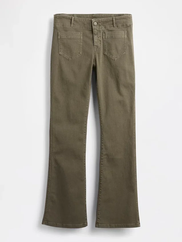 Pantalones largos y ajustados de sarga de talle bajo