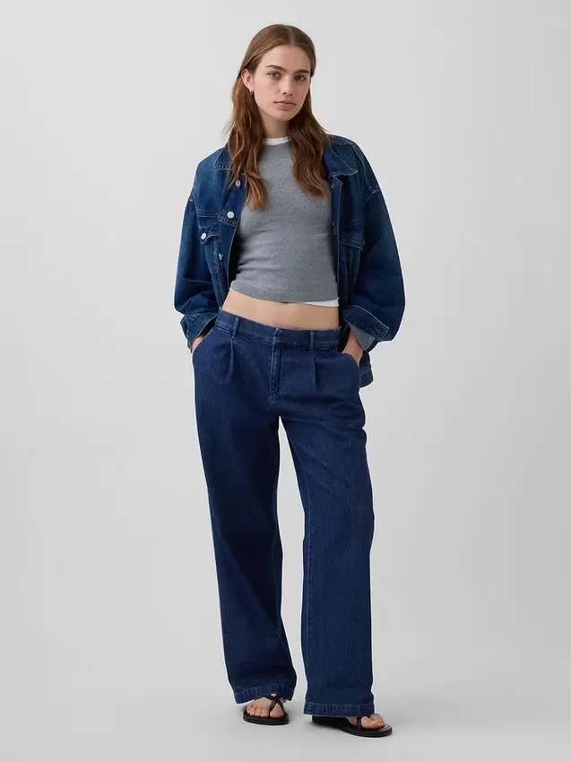 Pantalones plisados de mezclilla de talle bajo 365