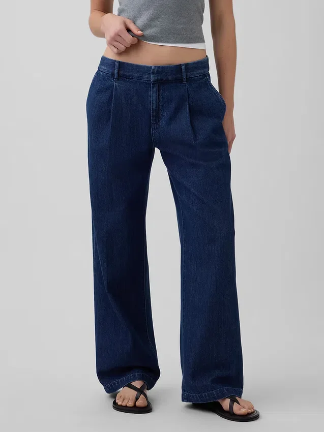 Pantalones plisados de mezclilla de talle bajo 365