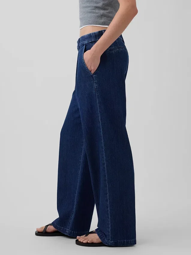 Pantalones plisados de mezclilla de talle bajo 365