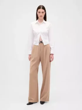 Pantalones plisados de sarga cepillada de talle alto 365