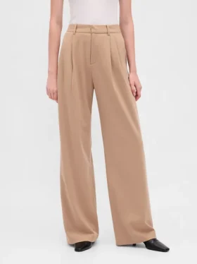 Pantalones plisados de sarga cepillada de talle alto 365