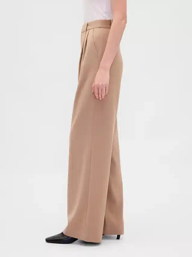 Pantalones plisados de sarga cepillada de talle alto 365