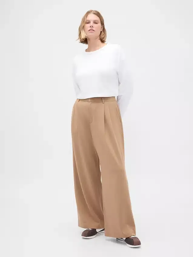 Pantalones plisados de sarga cepillada de talle alto 365