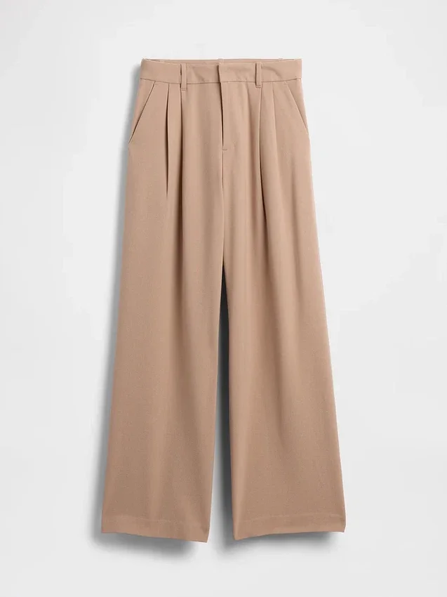 Pantalones plisados de sarga cepillada de talle alto 365