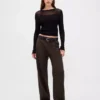 Pantalones plisados de sarga cepillada de talle bajo 365