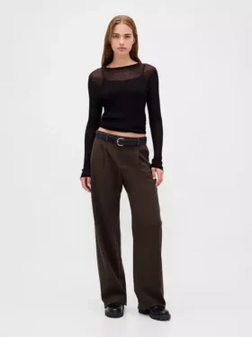 Pantalones plisados de sarga cepillada de talle bajo 365