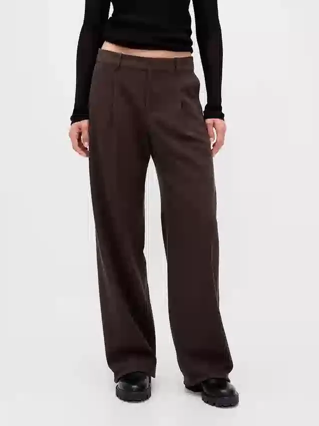 Pantalones plisados de sarga cepillada de talle bajo 365