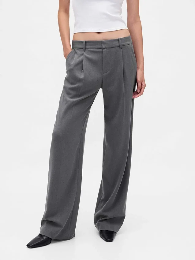 Pantalones plisados de sarga cepillada de talle bajo 365