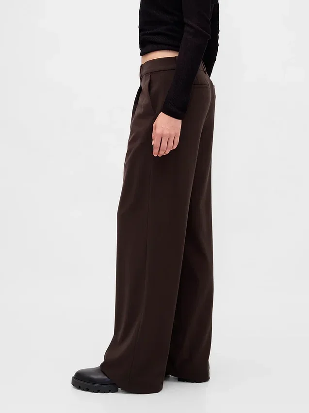 Pantalones plisados de sarga cepillada de talle bajo 365