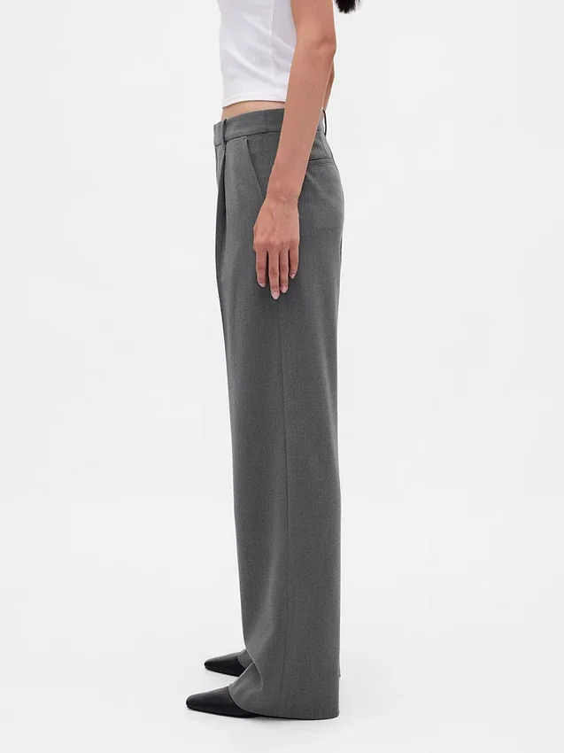 Pantalones plisados de sarga cepillada de talle bajo 365