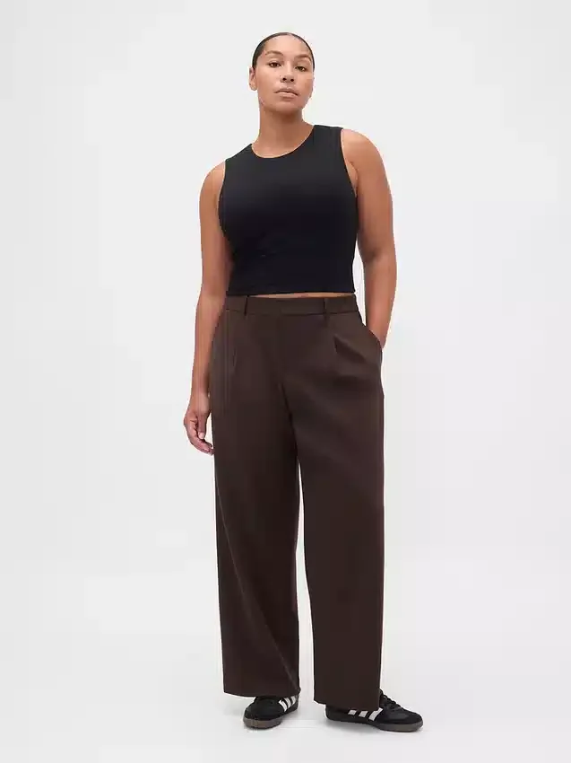 Pantalones plisados de sarga cepillada de talle bajo 365