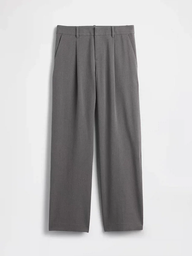 Pantalones plisados de sarga cepillada de talle bajo 365