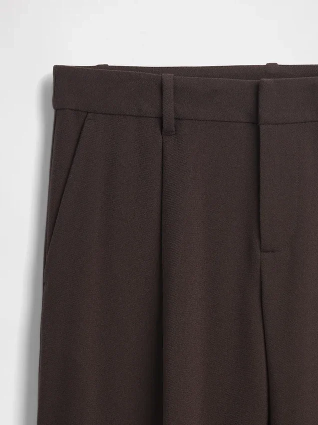 Pantalones plisados de sarga cepillada de talle bajo 365